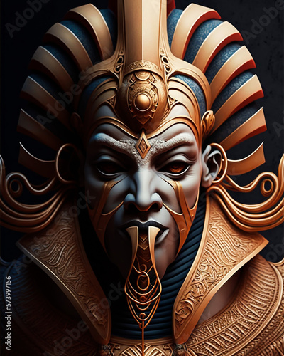 a Golden mask of  an Egyptian God in full Royal Accessories  photo