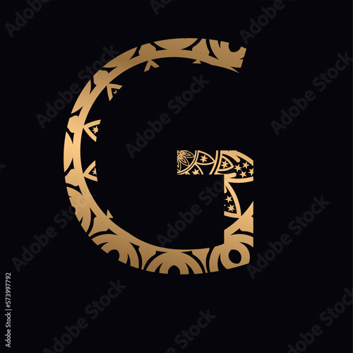 Laser cutting English letter G. Art deco vector illustration design. Pattern for printing, engraving, paper cut. Luxury royal design.