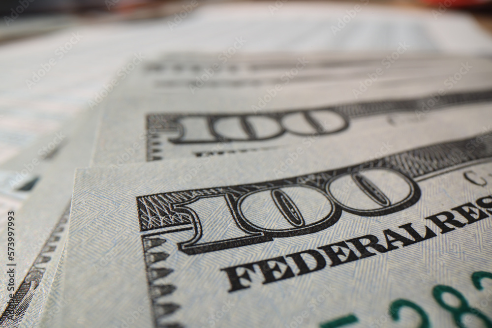 Obraz premium Close-up detail of money, watermarks of 100 dollar bill