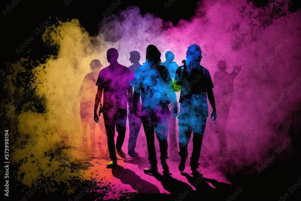 Fototapeta premium Silhouette of People Playing With Colors in holi festival. Generative AI.