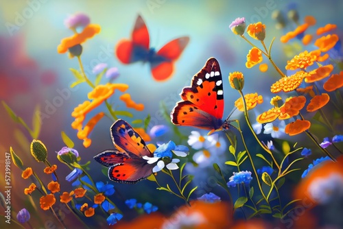 Colorful Summer Spring Flower background. Created with Generative AI Technology © EzhmaStudio