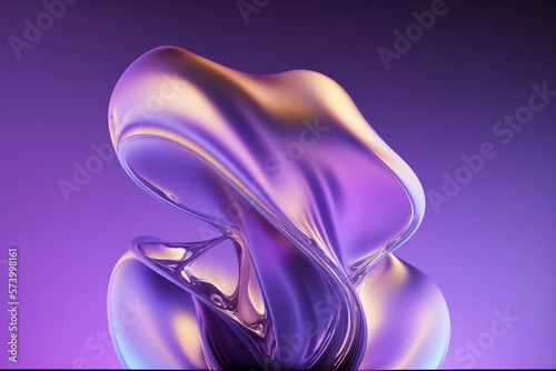 Holographic purple green matte abstract fluid iridescent reflective neon curved wave cloth in motion background 3d render. Gradient design element for banner, wallpaper, poster and cover. copy space.