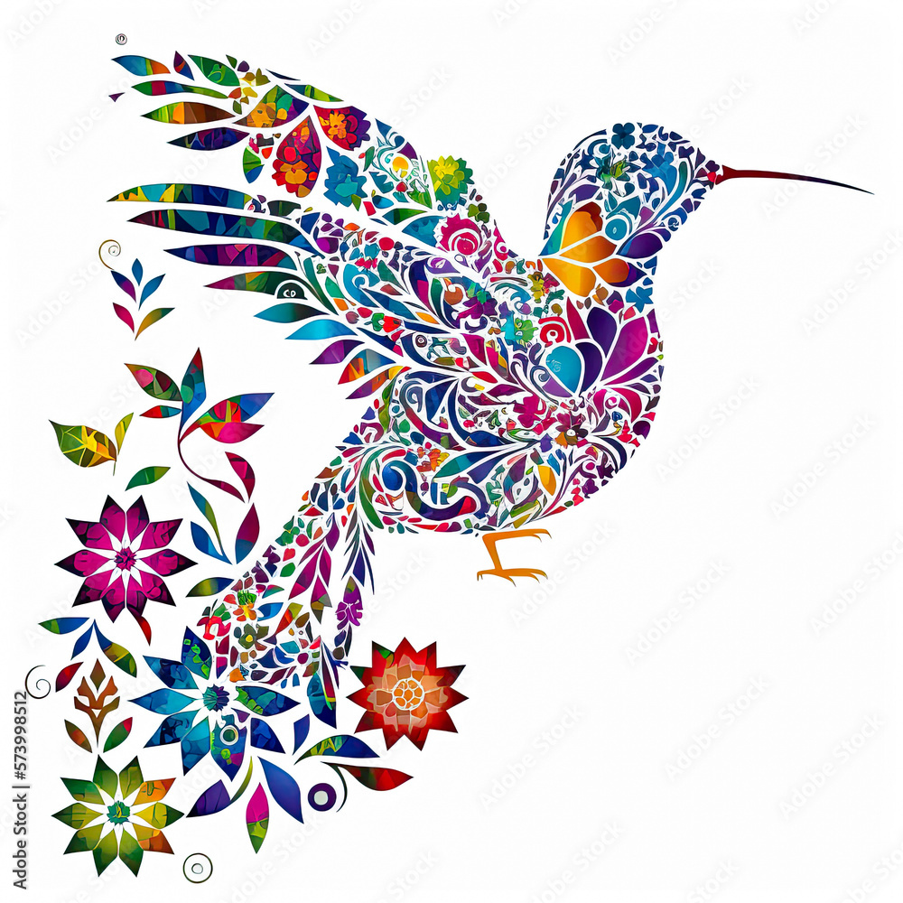 Modern design with flowers and bird silhouette for t-shirt printing design and various uses, on white background, generative ai