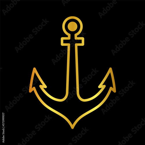 anchor icon, gold anchor vector logo template