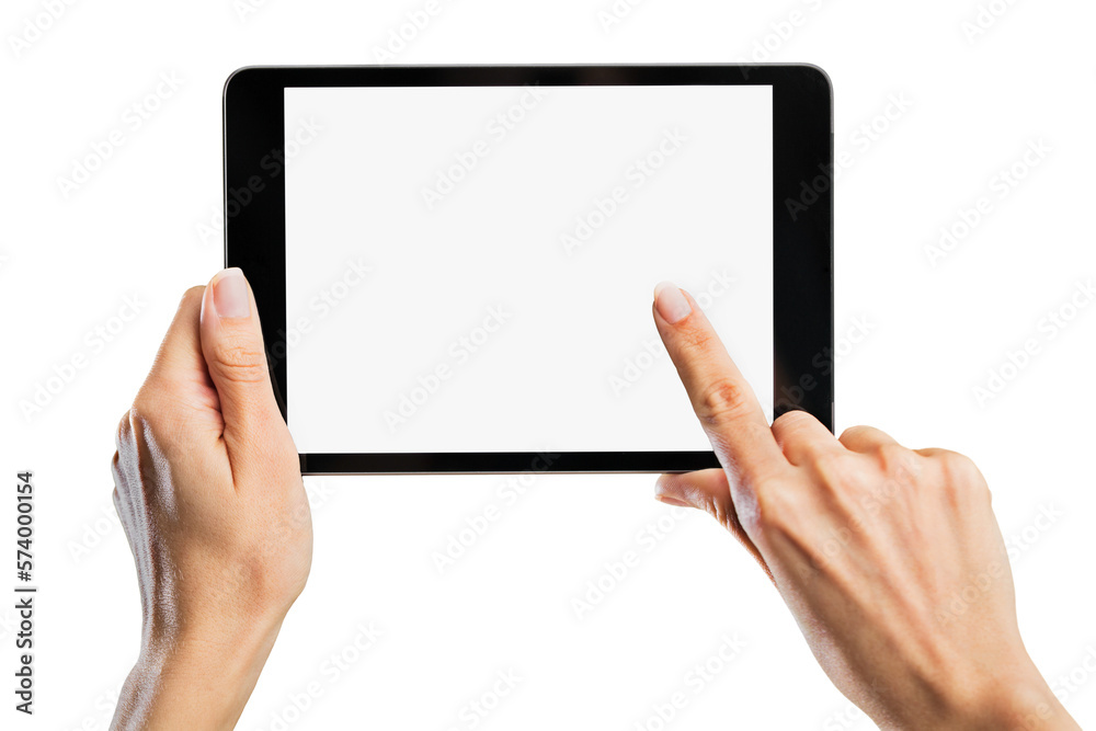 Woman holding digital tablet on background Woman holding digital tablet on background
