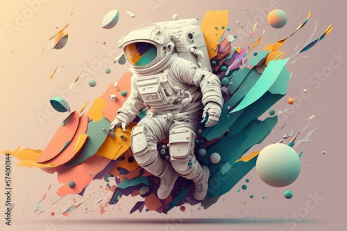 Generative AI pastel colour abstract shapes when combined together makes a astronaut © ChaoticMind