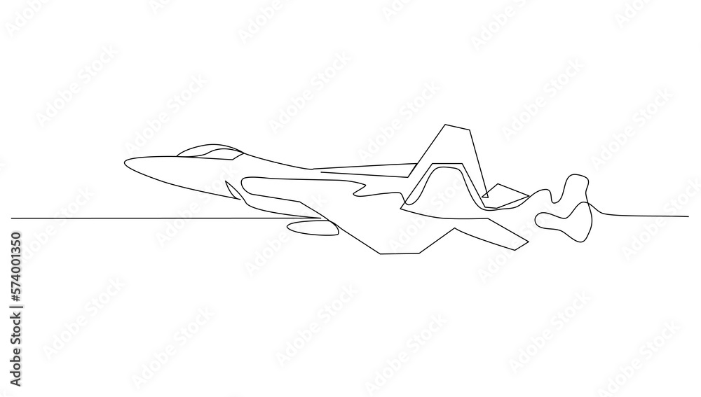 Continuous line art drawing Fighter aircraft for vector illustration, military transportation. combat vehicle concept.