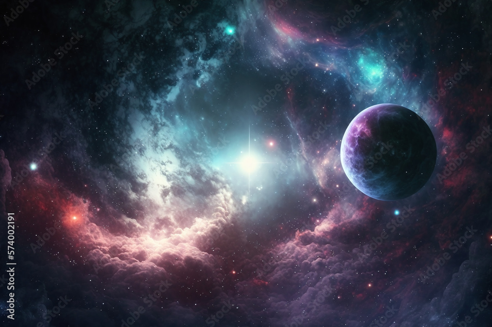 Galaxy space background with planet and stars