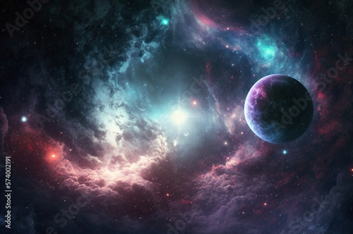 Galaxy space background with planet and stars