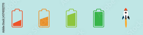 Battery charge indicator icons. Phone charge level, color collection of charge power. Discharged and fully charged battery. Battery charge from high to low. Vector Illustration.