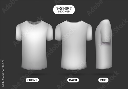 plain white t-shirt design, with front, back and side view, 3d style t-shirt mockup vector