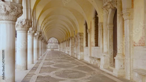 Breathtaking Doge Palace passage with ivory beige pillars