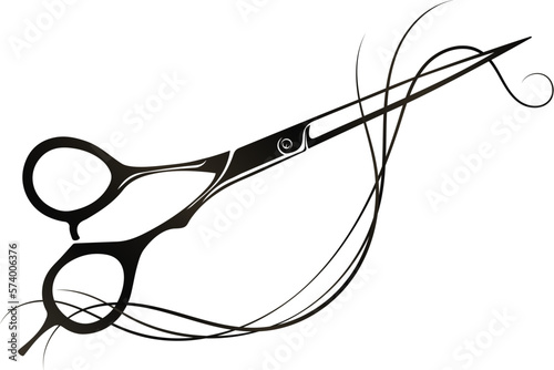 Stylists scissors and hair curl. Design for hair stylist and beauty salon