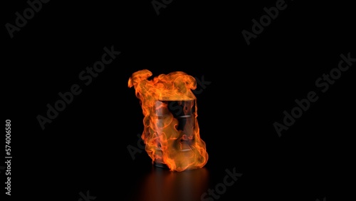 A burning barrel of oil on a black background with flames, the concept of hot prices on commodity markets and high volatility, fire without smoke, 3d rendering