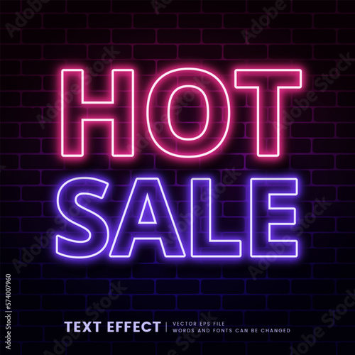 Hot sale text effect. Editable neon font style perfect for headline and title of shop promotion.