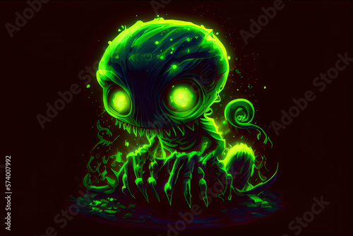 scary glowing green alien monster - By Generative AI