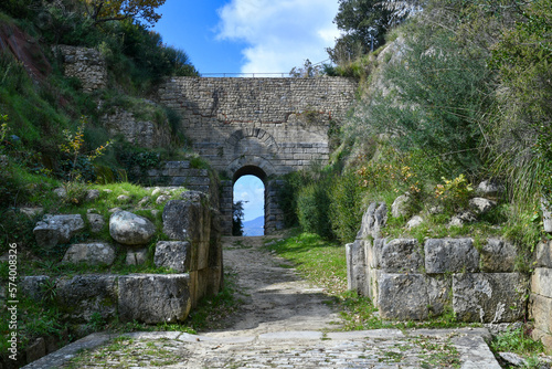 An entrance door in the ancient Greek-Roman city of Velia in Salerno Province, Campania State, Italy.