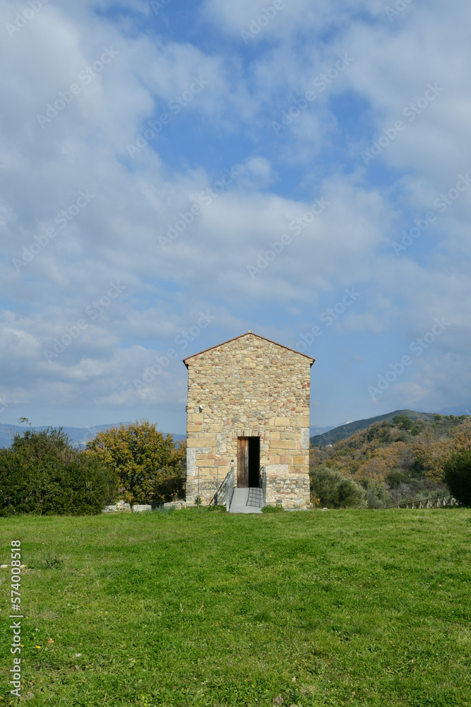 An old house in the landscape of the archaeological park of Velia in Salerno province, Campania state.