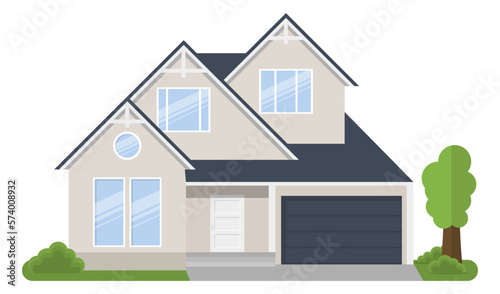 Exterior of the residential house, front view. Vector illustration.