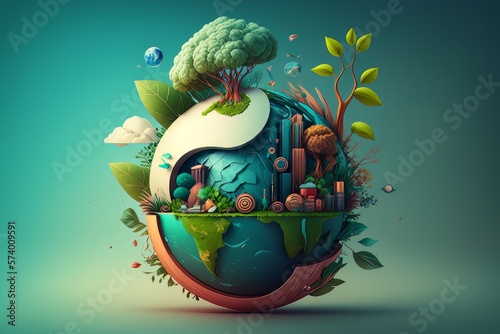 World environment, green energy and earth day concept. Campaign to reduce global warming. Generative AI