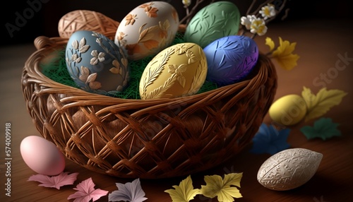 Beautifully decorated Easter egg basket, Generative AI