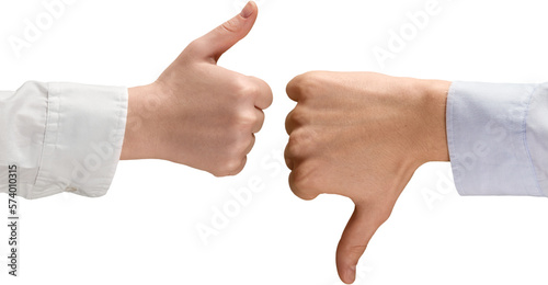 Cuadro en lienzo Disagreement Thumbs Up and Thumbs Down