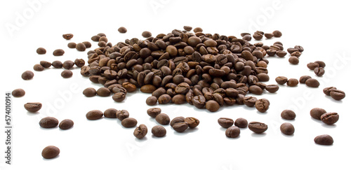 Scattered coffee beans isolated on white background. Photo to create a collage with easy transfer to other images. © malshak_off