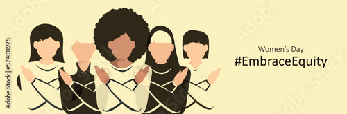 Women of different nationalities in delicate translucent colors. International Women's Day of Justice.#EmbraceEquity.