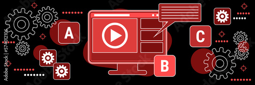 E-learning, video tutorial, online education, user guide dark theme style vector concept illustration
