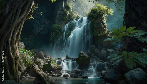 waterfall in virgin forest, many rocks © StockMedia