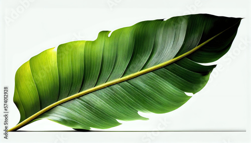 traveler palm tree leaf isolated on white, green leaf