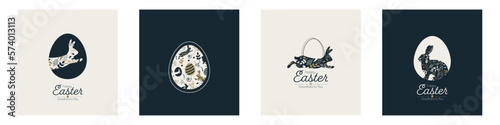 Happy Easter card set. Modern minimal design. Flat vector illustration.