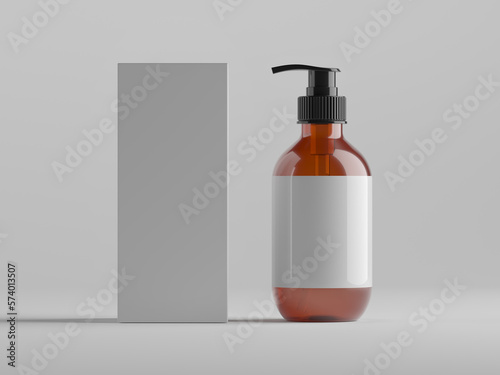 3D rendering of dispenser with box with blank labels. Packaging mockup.