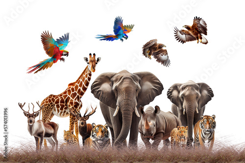 animals collection Elephant, deer, tiger, rhino, rabbit, giraffe