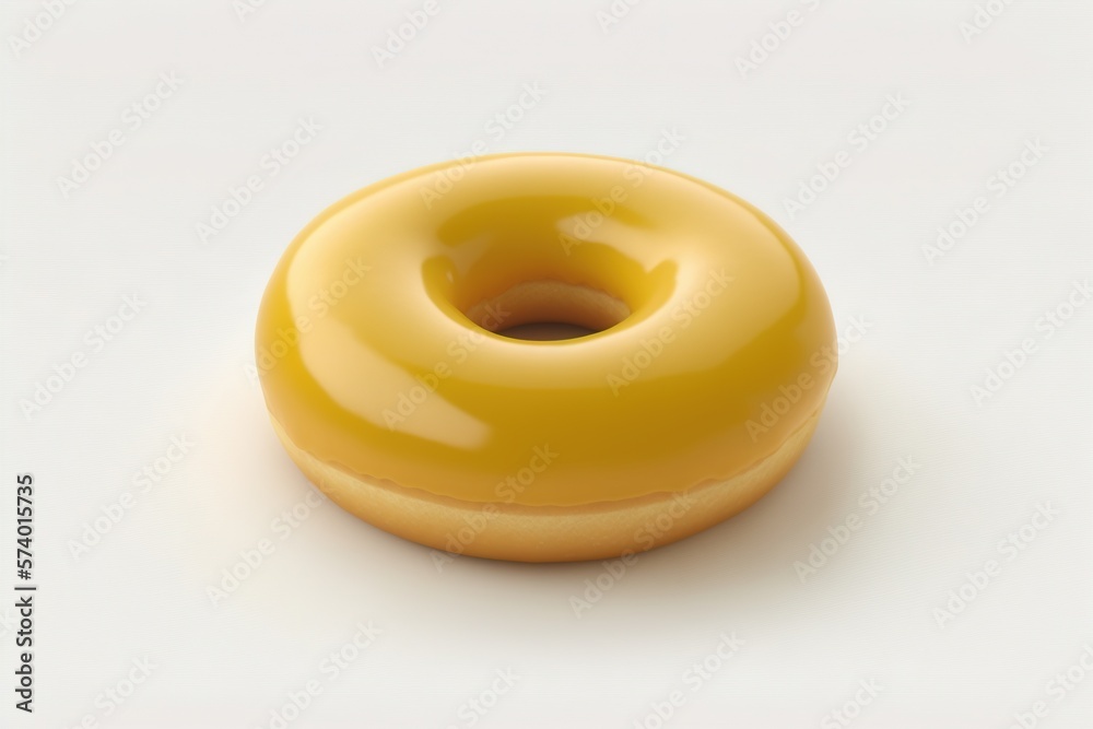  a yellow donut sitting on top of a white table.  generative ai