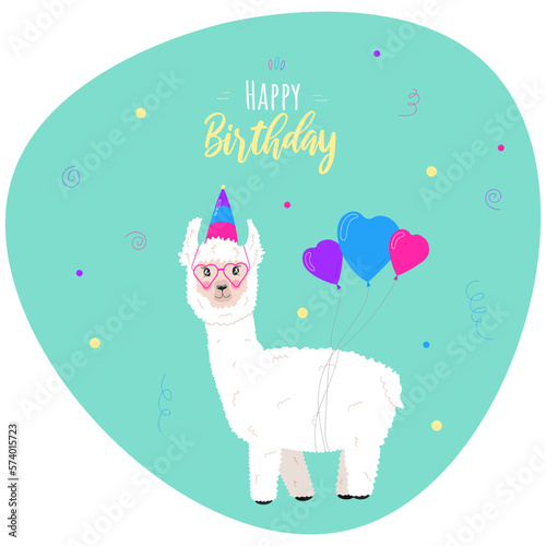 
happy birthday card with alpaca in glasses