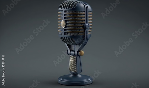 an old fashioned microphone on a stand on a gray background. generative ai