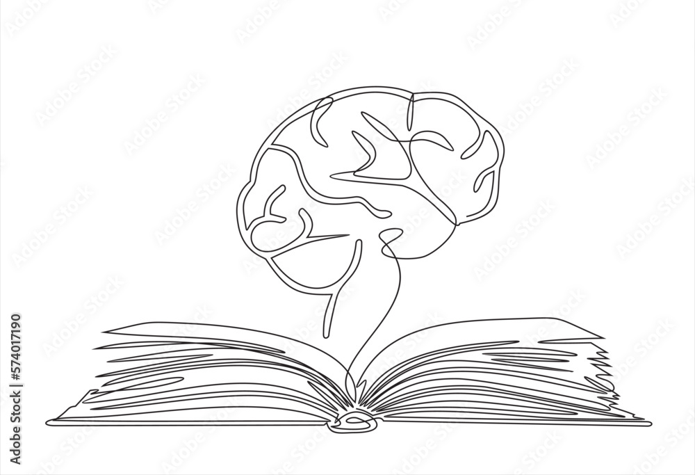 Gain knowledge from books continuous line drawing of Open book lying