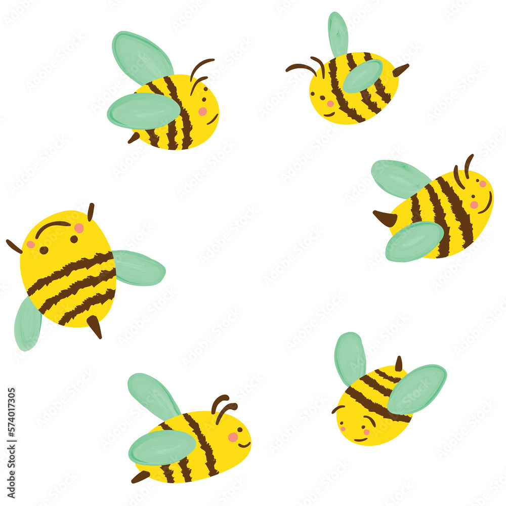 Ilustración sin fondo en PNG, de abejas o avispas volando, como dibujos animados y pintura digital.