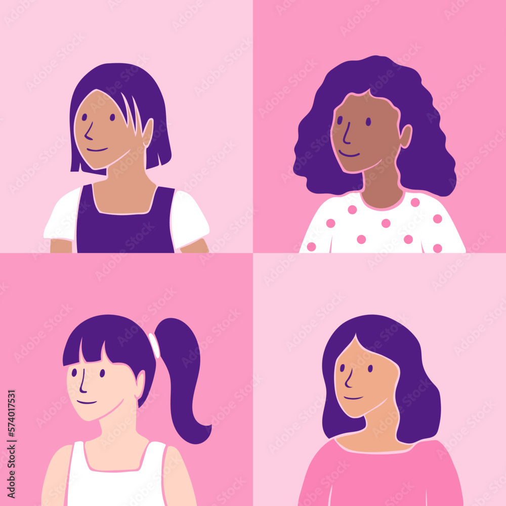 Set of girls. Character collection for Women's Day. Vector Illustration. Set of girls. Character collection for Women's Day. Vector Illustration.