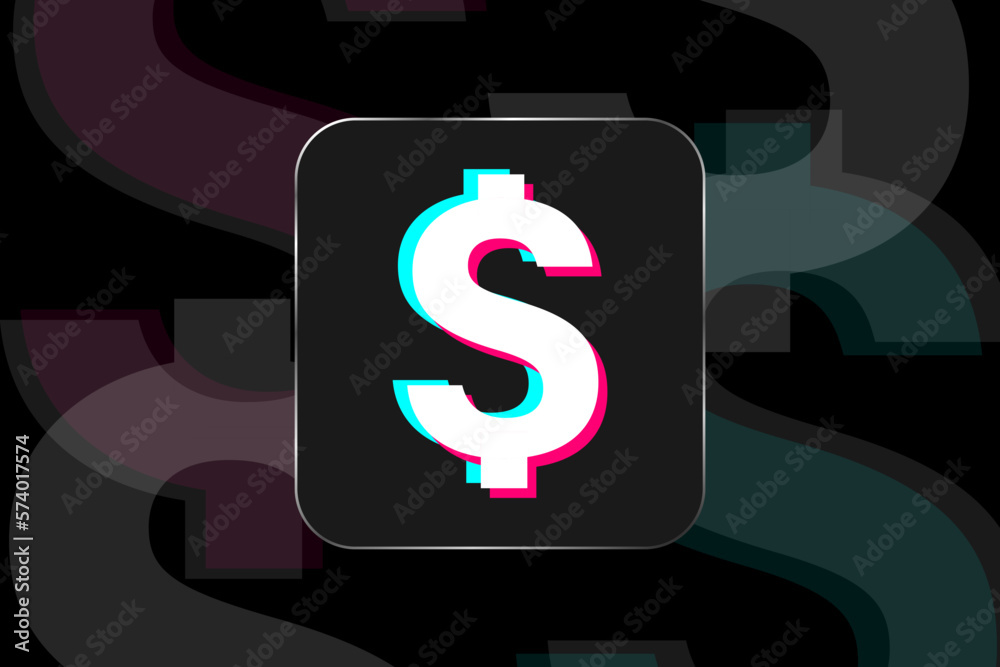 Dollar symbol in popular social network style. Make money with social media. Financial concept. Vector illustration - obrazy, fototapety, plakaty 