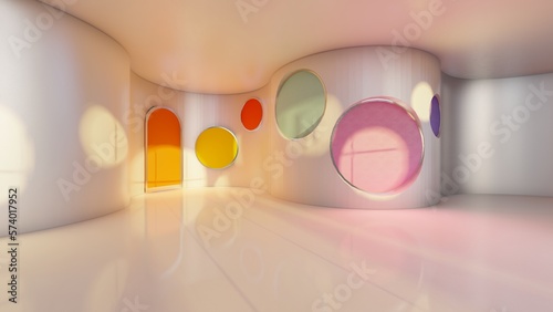 Fototapeta Naklejka Na Ścianę i Meble -  Architecture background interior with round elements design of wall 3d render