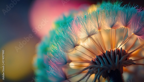 Vibrant Dandelion Flower in Colorful Pastel Hues created using generative ai