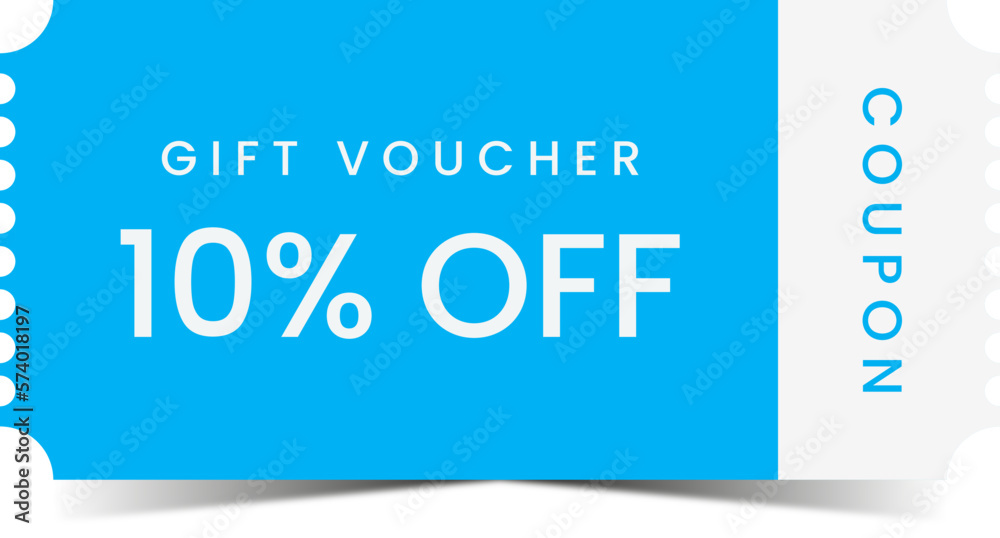 Gift voucher, gift coupon template with ruffle edges. Coupon mockup with 10 percent off Gift voucher, gift coupon template with ruffle edges. Coupon mockup with 10 percent off