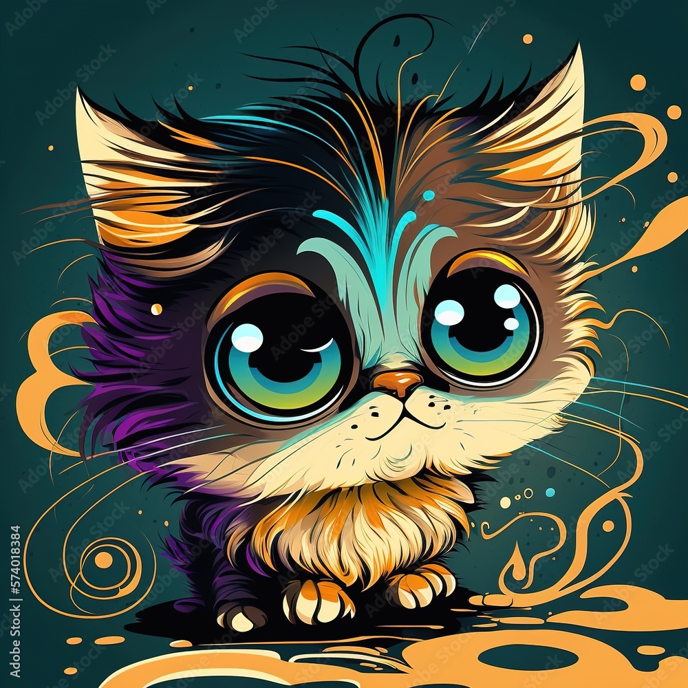 cat on a abstract  background color illustration