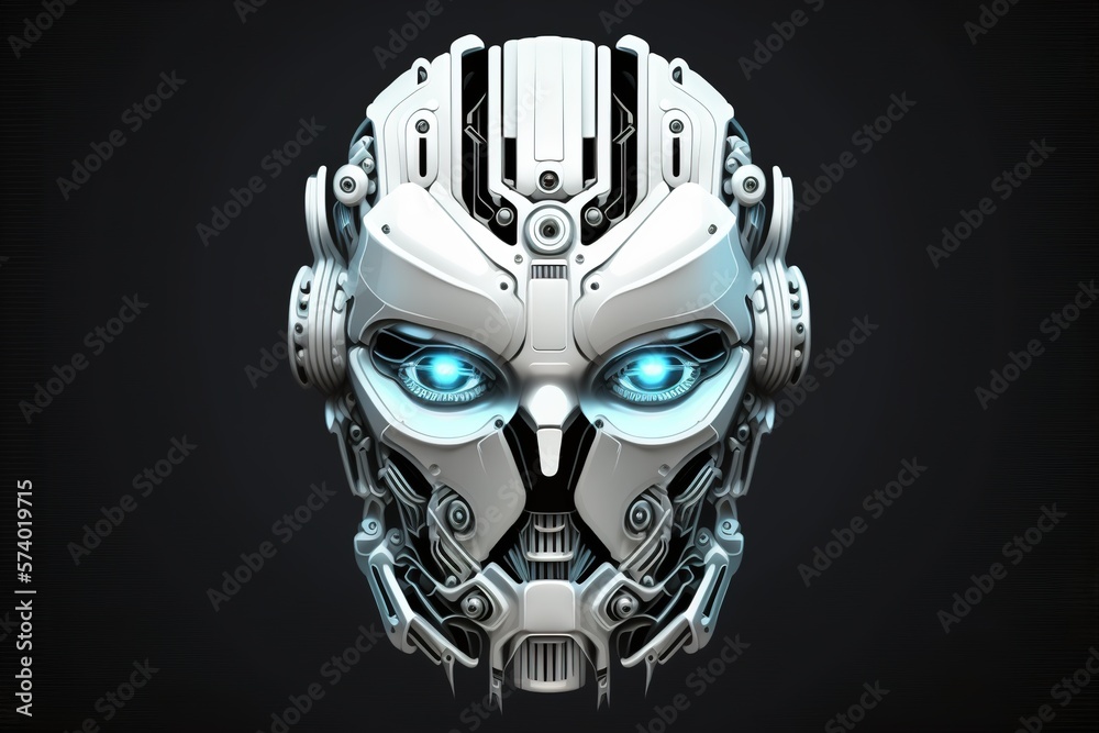 black and white portrait robot of a person