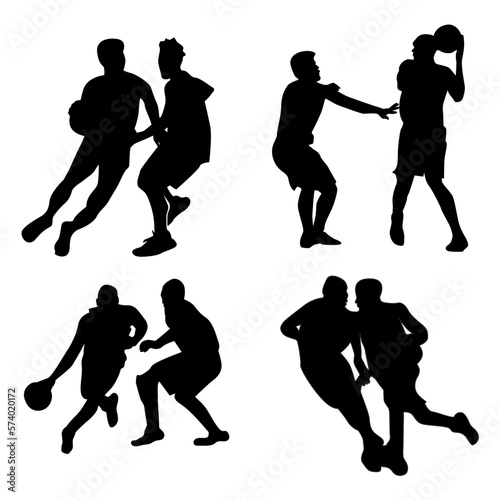 Basketball player vector collection. 4 silhouettes of basketball players scrambling