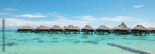 Canvastavla Luxury overwater bungalows in lagoon of Moorea Island, French Polynesia