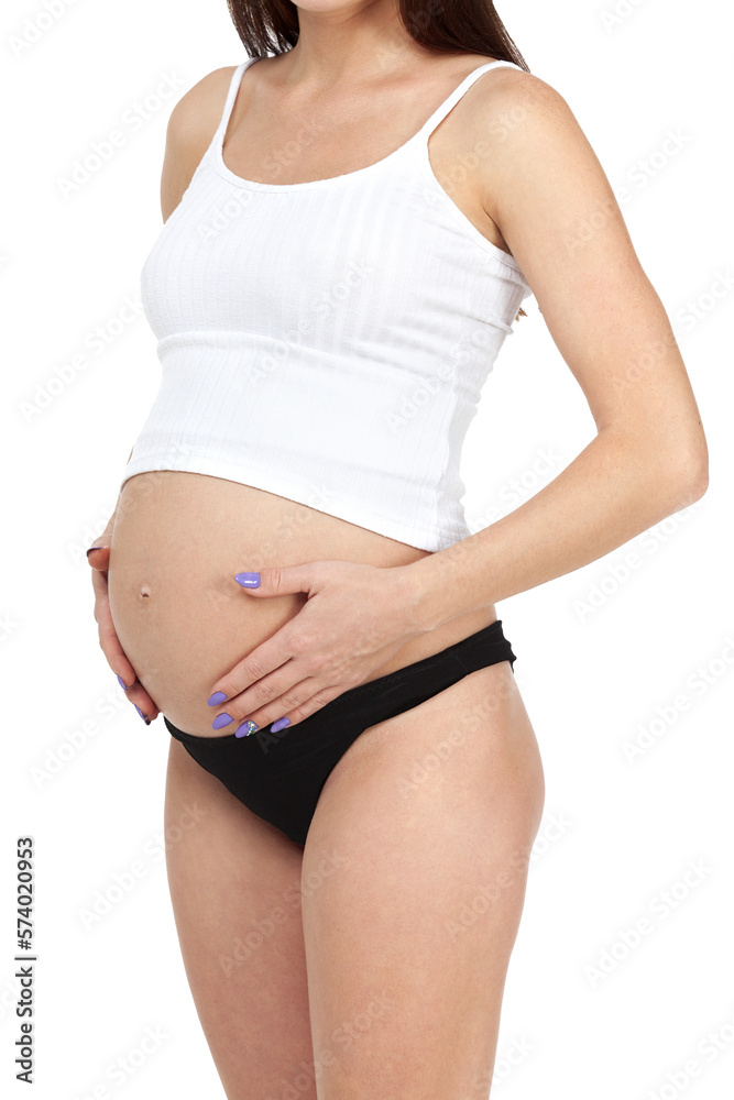 Pregnant woman posing against white background, isolated Pregnant woman posing against white background, isolated