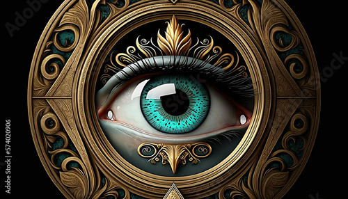 all-seeing human god eye on mystic background  new quality universal colorful joyful sacred stock image illustration design generative ai 